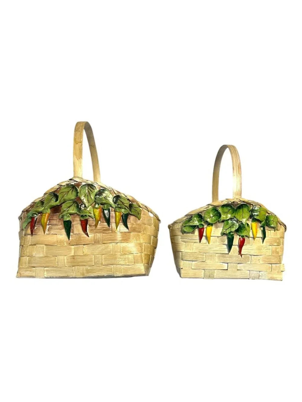 Vintage Wicker Gallery Chili Pepper Baskets Ceramic Accents Set of 2 CBK